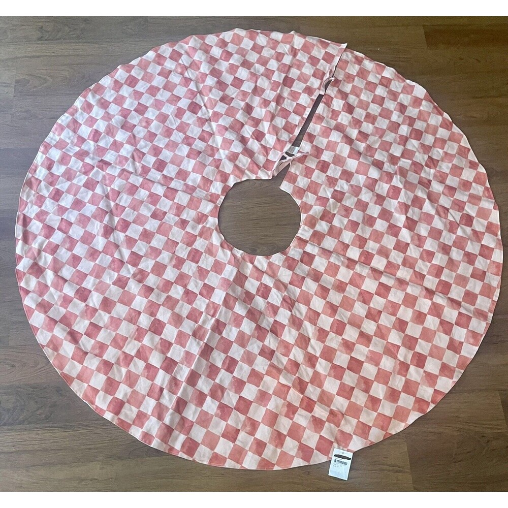 Shannon Retseck Studio Checkered French Linen Tree Skirt in Peach/Sienna New